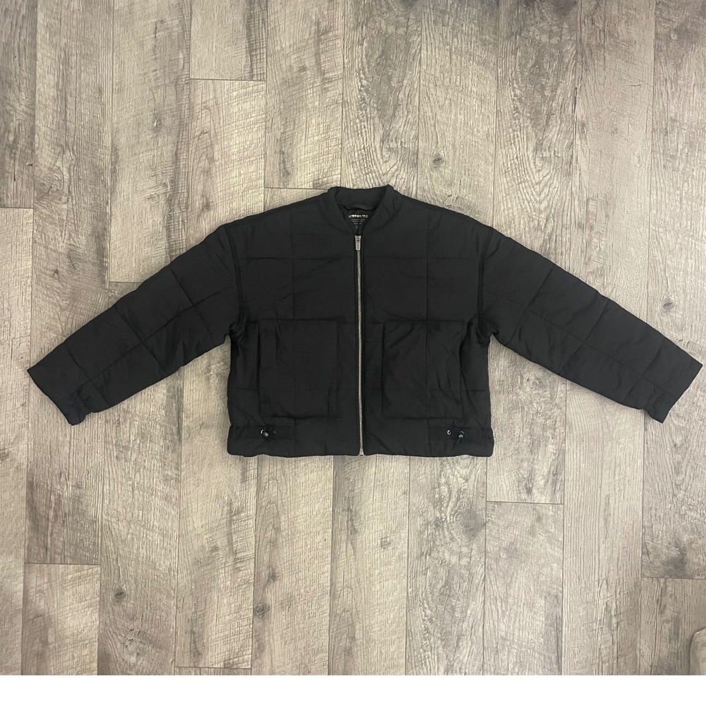 Athleta Womens Black Quilted Bomber Puffer Jacket Full Zip XS P Utility Pocket